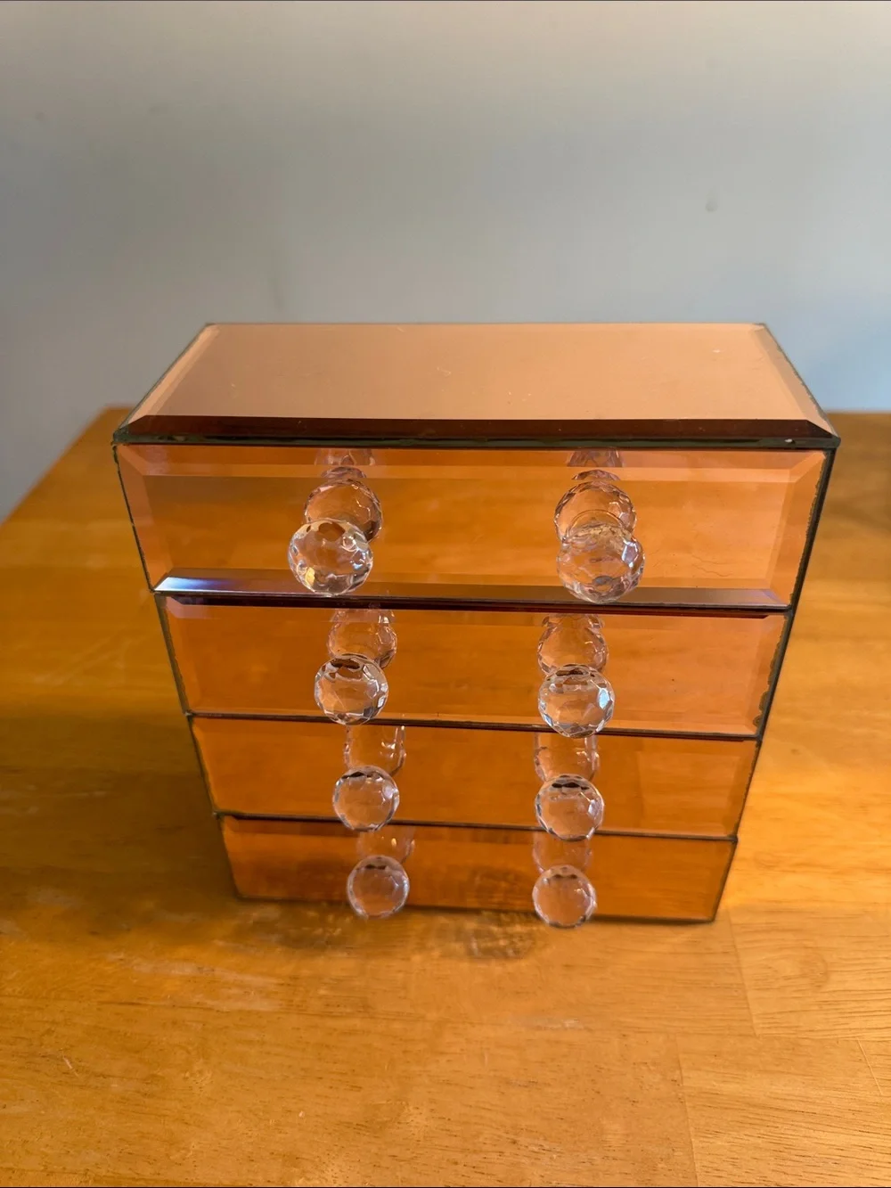 Beautify Mirrored Rose Gold Glass Jewelry Box 4 Drawers